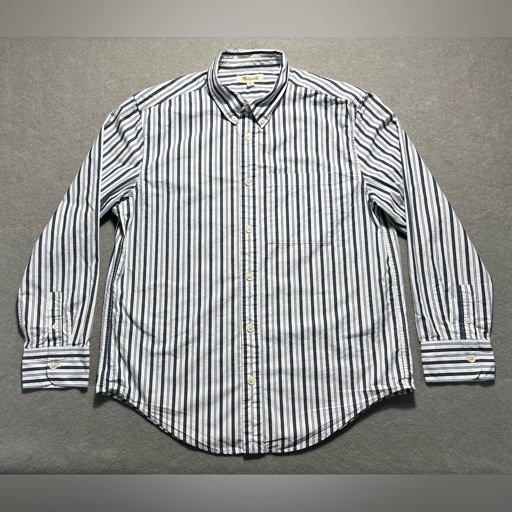 Madewell Men’s Striped Dress Shirt Medium Blue White Long Sleeve Cotton